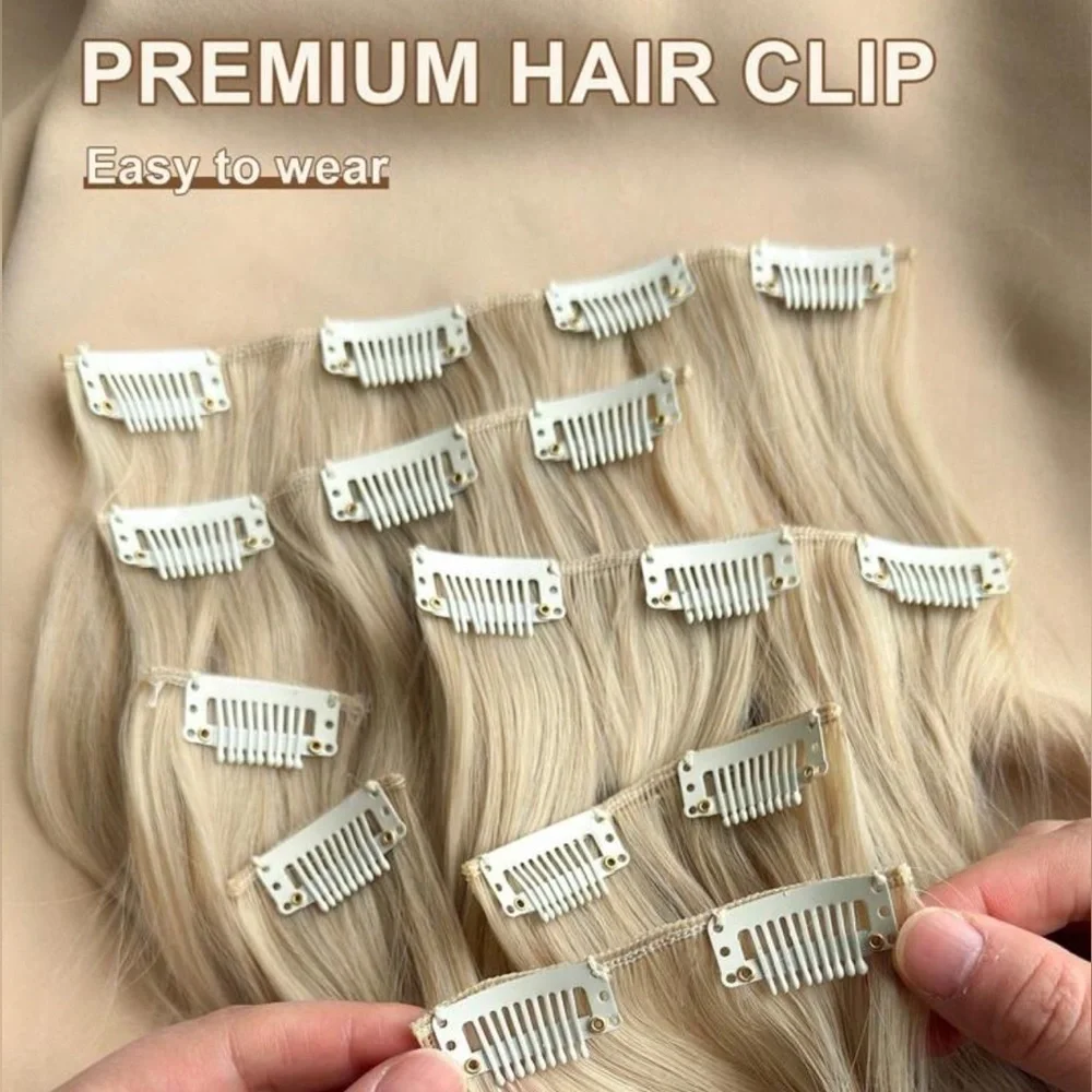 Human hair blend #613 Light blonde Clip in Hair Extensions for Women